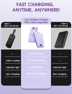 citicr Portable Charger 10000mAh PD20W w/Built-in Cables & Wall Plug Purple