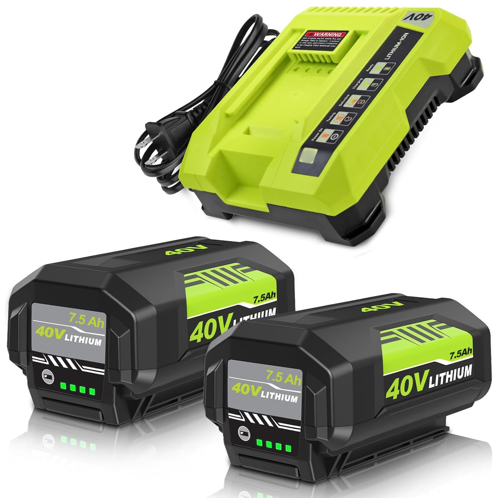 GERIT BATT 2Pack 7.5Ah OP4026 Replacement for Ryobi 40V Batteries and OP401 Charger, Compatible with Ryobi 40V Battery OP4040 OP40404 OP40201 (7.5Amps-3PC)