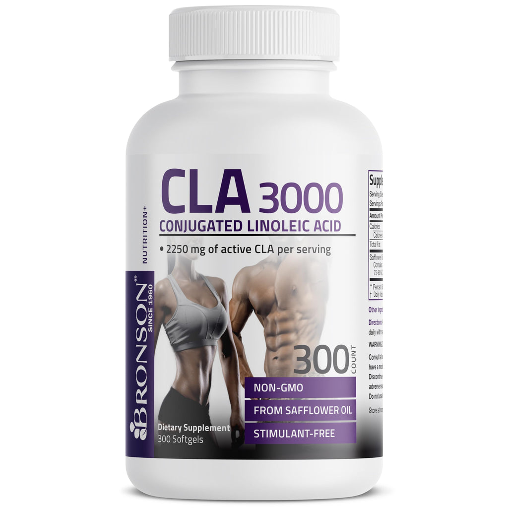 Bronson CLA 3000 Extra High Potency Supports Healthy Weight Management Lean Muscle Mass Non-Stimulating Conjugated Linoleic Acid 300 Softgels