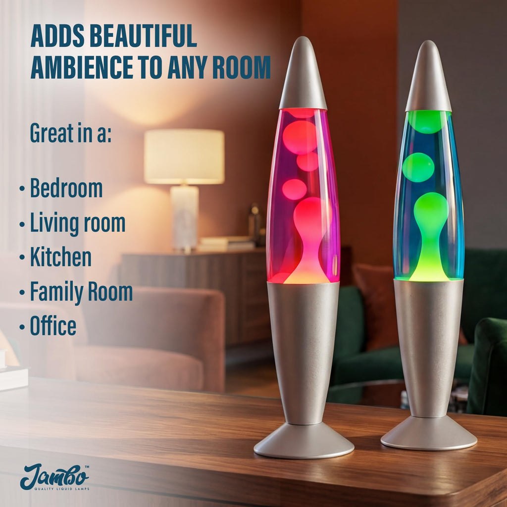 JAMBO 2 Pack- 16" Beautiful Lamp- Blue with Yellow/Green Wax and Purple with Pink Wax, Relaxing Liquid Lamp, Night Light Nightlight, Lamps for Adults Teens Kid
