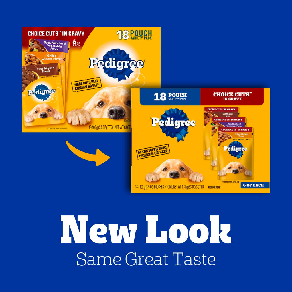 Pedigree Choice Cuts Wet Dog Food Pouch, Protein Variety, 3.5 oz, 18 Count