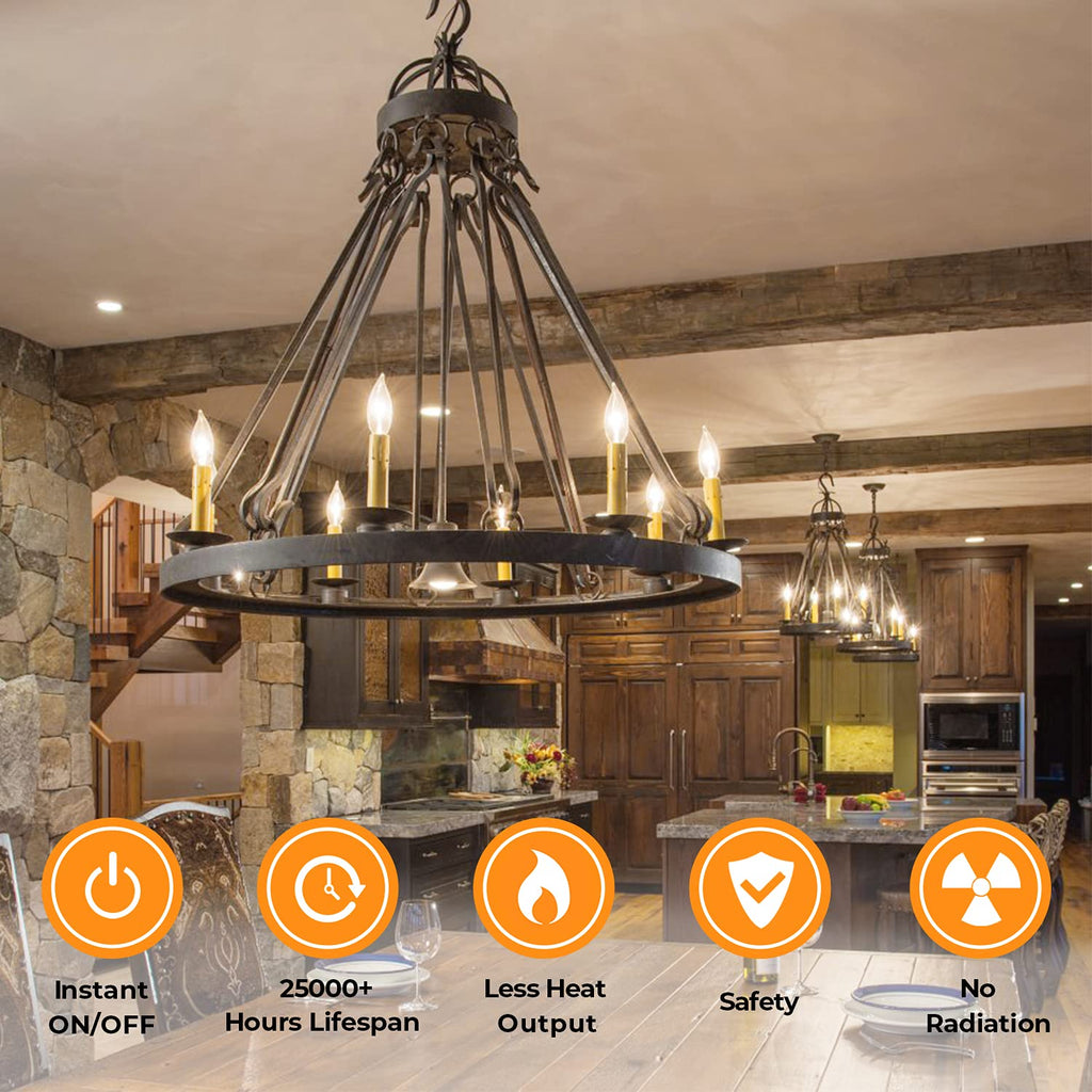 Dimmable E12 Candelabra LED Bulbs 60 Watt Incandescent Equivalent, 2700K Warm White, Clear Filament LED Chandelier Light Bulbs 6W, 600lm, CA11 Vintage Ceiling Fan Light Bulb with Flame Tip, 12-Pack