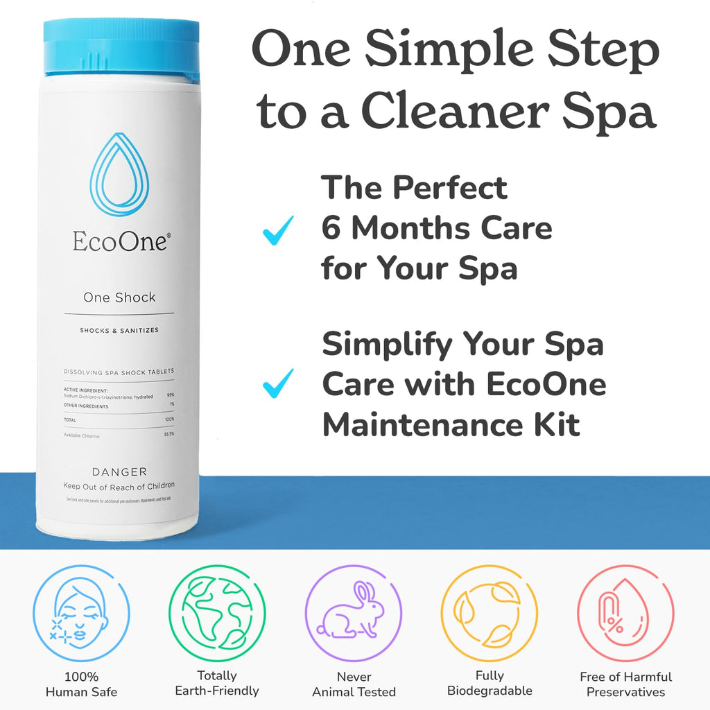 EcoOne | Hot Tub Chemical Maintenance & Supply Kit | Spa Shock & Conditioner Kit | Contains Oneshock Chlorine Granular & SPA Monthly Conditioner | 6 Month Supply