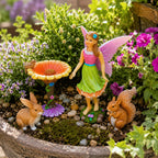 Mood Lab Fairy Garden Figurines with Flower - Miniature Decor Set (4 pcs) - Statues & Accessories - Outdoor Indoor Garden Decor