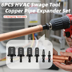 Aoebwpwi 12PCS Swage Tool HVAC Repairing Set with Bit Holder, Air Conditioner Copper Tube Expander Swaging Tool Drill Bit Copper Pipe Swage, 1/4'', 3/8'',1/2'',5/8'',3/4'',7/8'' Bits Set (12PCS)