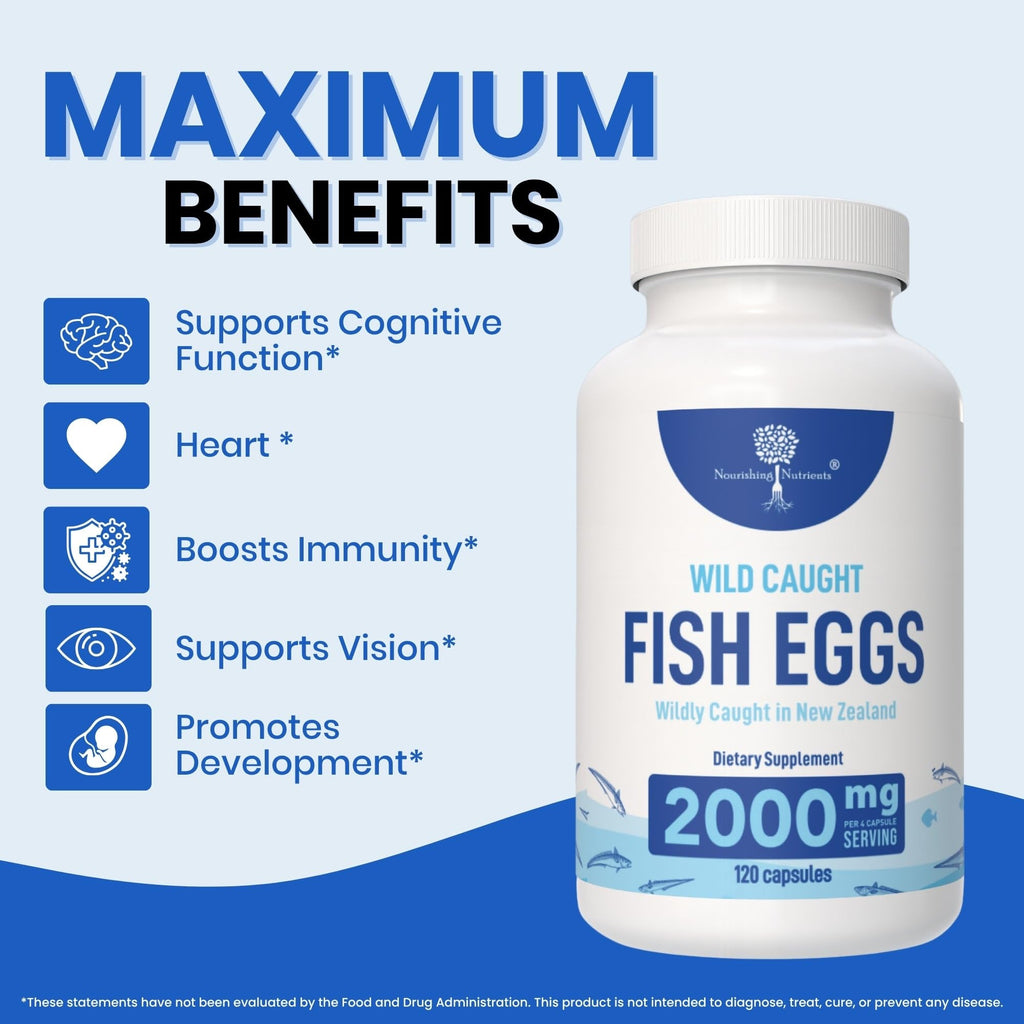 Wild Caught Fish Eggs 2,000mg - Omega 3 Supplement for Eye, Brain Health, Supports Immunity, Bones and Teeth, Mood Support with Omega 3-6-9 Fish Egg Capsules