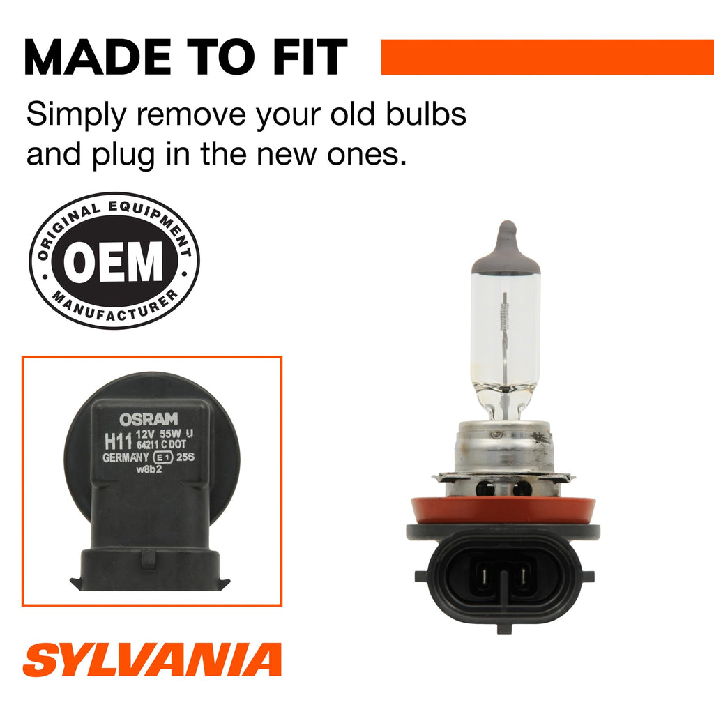 SYLVANIA H11 XtraVision Halogen Headlight Bulb, High or Low Beam, 2 Bulbs