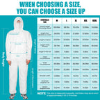 FURWEY Hazmat Suits 10 Pack Disposable Protective Coveralls, Heavy Duty Full Body Painters Suit for Men & Women with Elastic Wrists, Ankles and Hood, Available in 4 sizes-Large