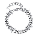 Bestyle Stainless Steel Barbed Wire Bracelets 9mm Thick Heavy Men Hand Chain Unisex Silver Cuban Chain Bracelet Punk Gothic Bracelets for Men Women