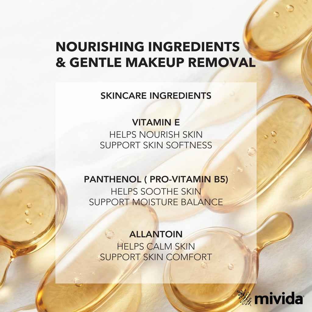 mivida 100 Count Hypoallergenic Individually Wrapped Makeup Remover Wipes with Vitamin E | Dermatologist Tested | Alcohol-Free, Fragrance-Free makeup remover wipes individually wrapped