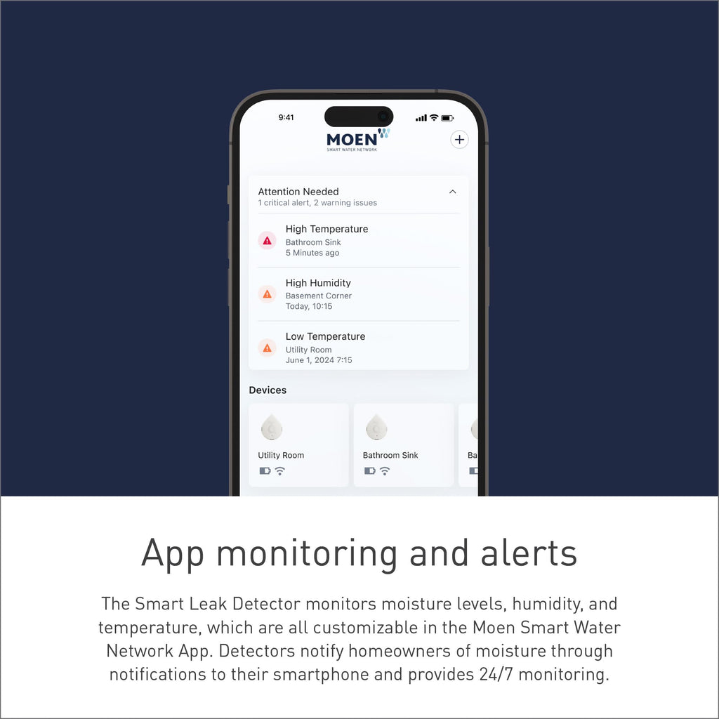 Moen White Flo Smart Water Leak Detector, Water Sensor Alarm for Home, 3-Pack, 920-005