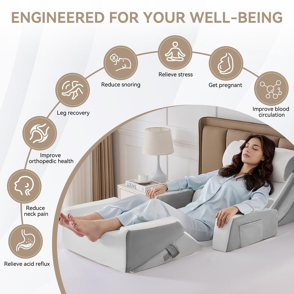 Yojoker 9PCS Orthopedic Bed Wedge Pillow Set for Sleeping, Back and Leg Pain Relief, Post Surgery Foam Pillow for Body, Triangle Adjustable Support Pillow - Acid Reflux Sleeping Pillows