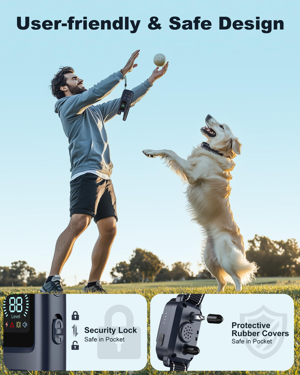 Jugbow Dog Shock Collar - 4200FT Dog Training Collar with Remote Innovative IPX7 Waterproof with 4 Training Modes, Rechargeable E-Collar for All Breeds