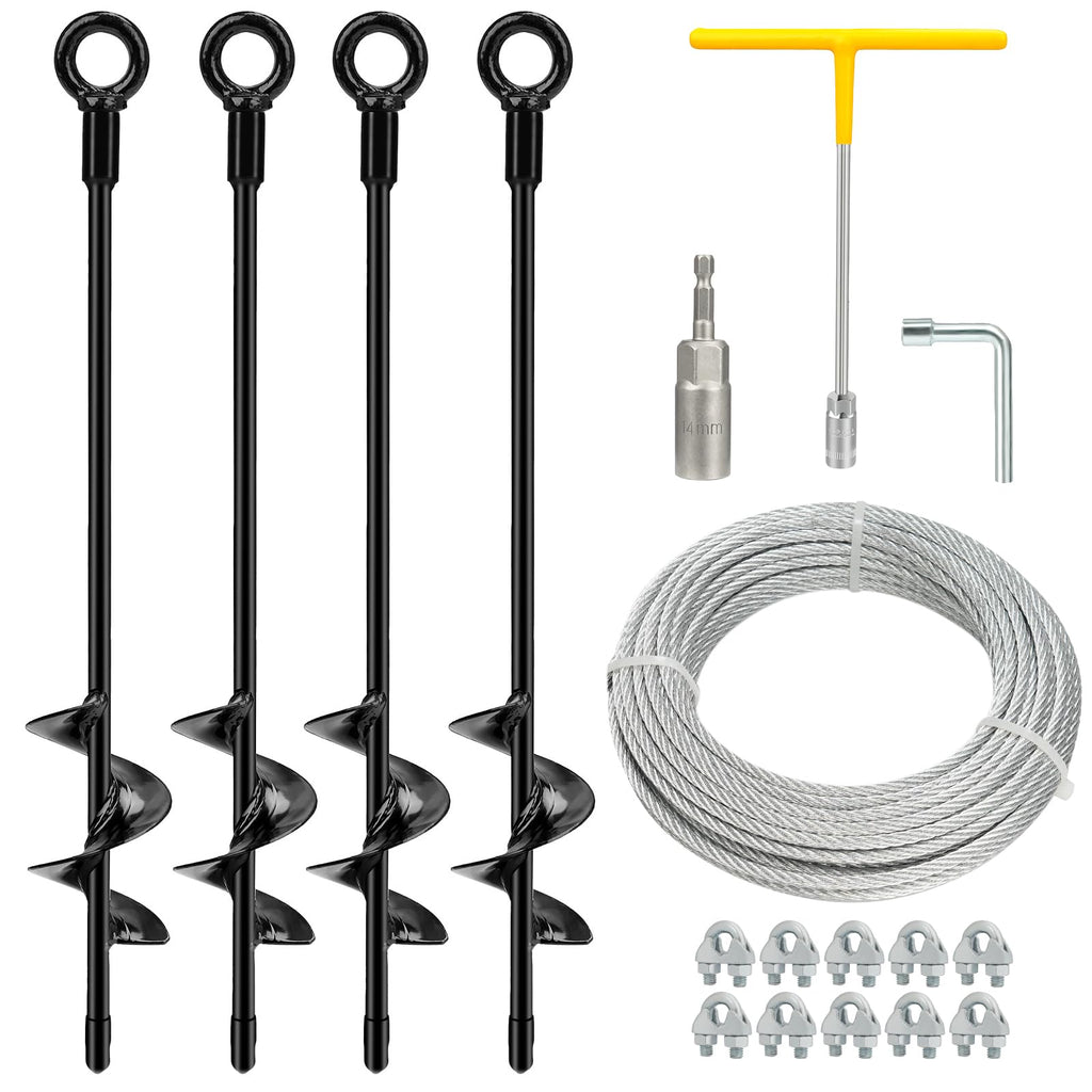 hannger 4 Pack 18" Heavy Duty Ground Anchors Shed Anchor Kit with 3/16" Galvanized Cable, Swing Set Anchors Trampoline Stakes for Shed Canopy Gazebo Carport Tent