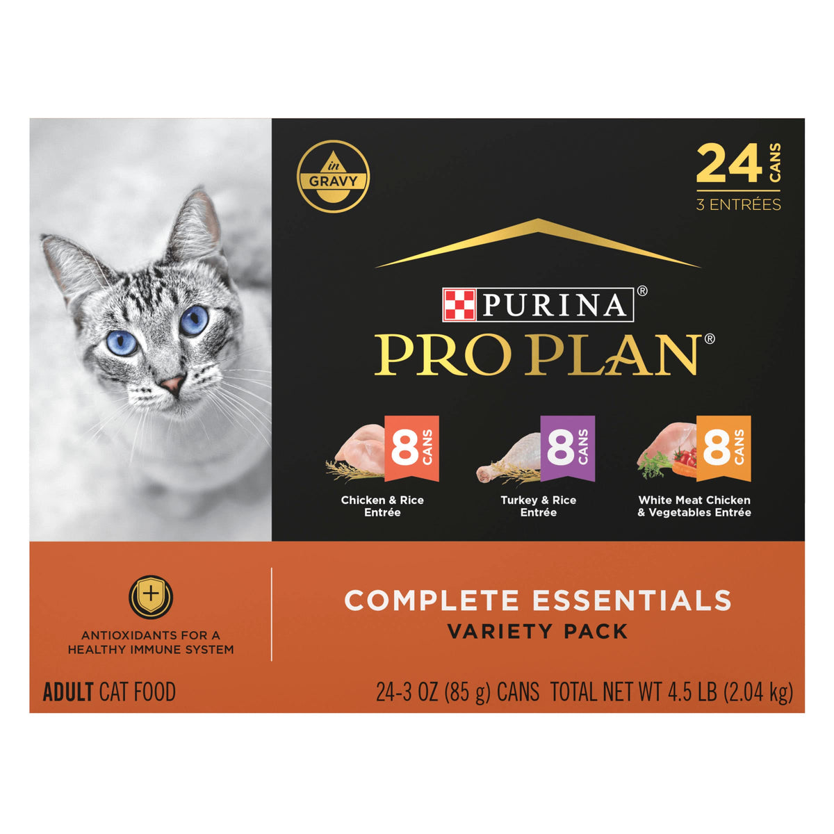 Purina Pro Plan Complete Essentials Wet Cat Food Variety, (24) 3 oz Cans