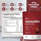 10 in 1 Astaxanthin Supplements 12mg, 8 Month Supply, Astaxantina Antioxidant from Fresh Haematococcus Pluvialis, Contains Lycopene, Grape Seed, Vitamin E, More Supports Eye, Joints, Skin Health, 2Bag