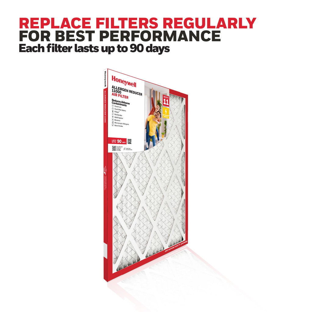 Honeywell 10x20x1 MERV 11 Allergen Reducer 11000 Electrostatic Pleated HVAC AC Furnace Air Filter (4-Pack) | Replacement Filter for Home Use | Made in USA