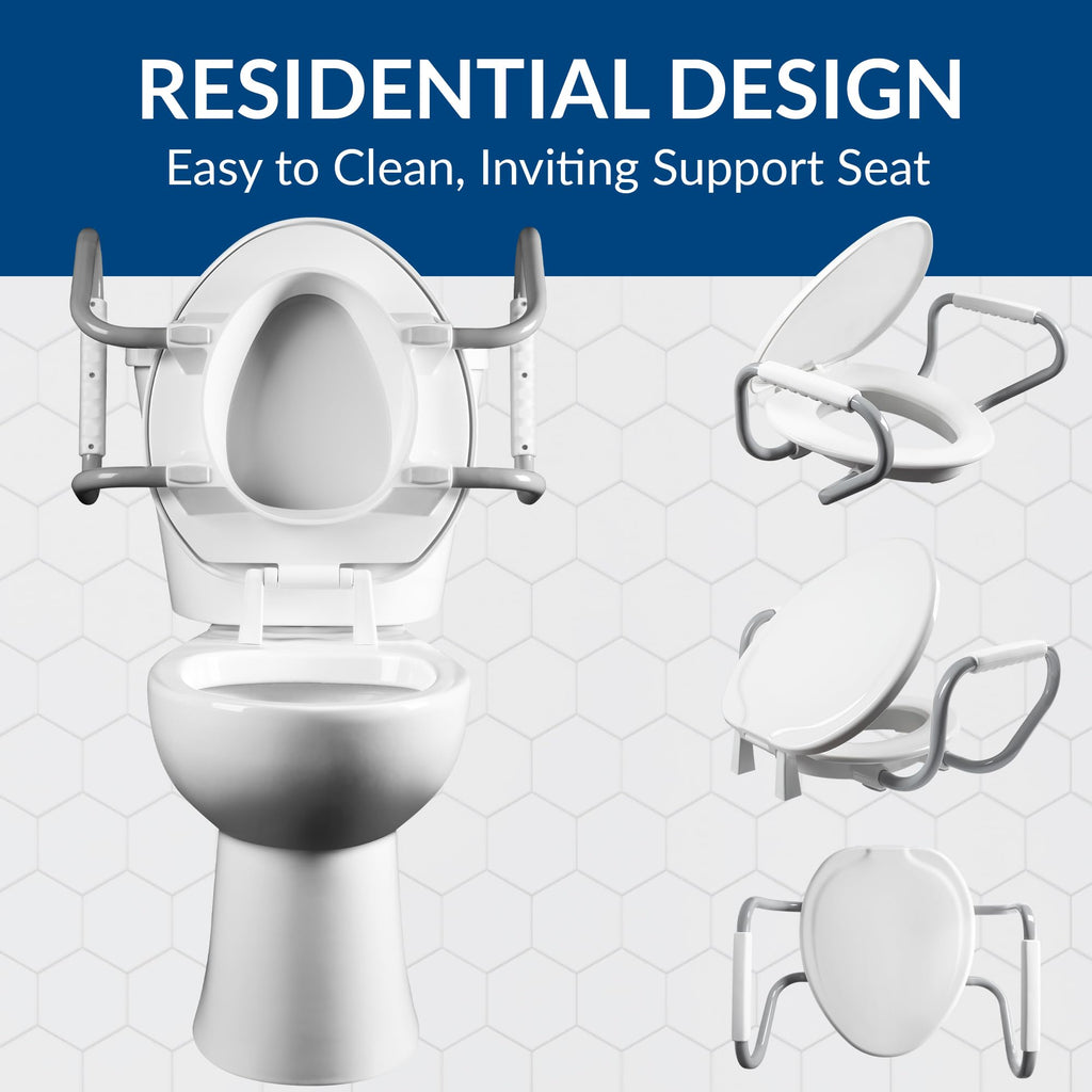 Bemis Assurance 3" Raised Toilet Seat with Handles, Made in USA, Secure Hinges, Clean Shield Guard, Elongated, White