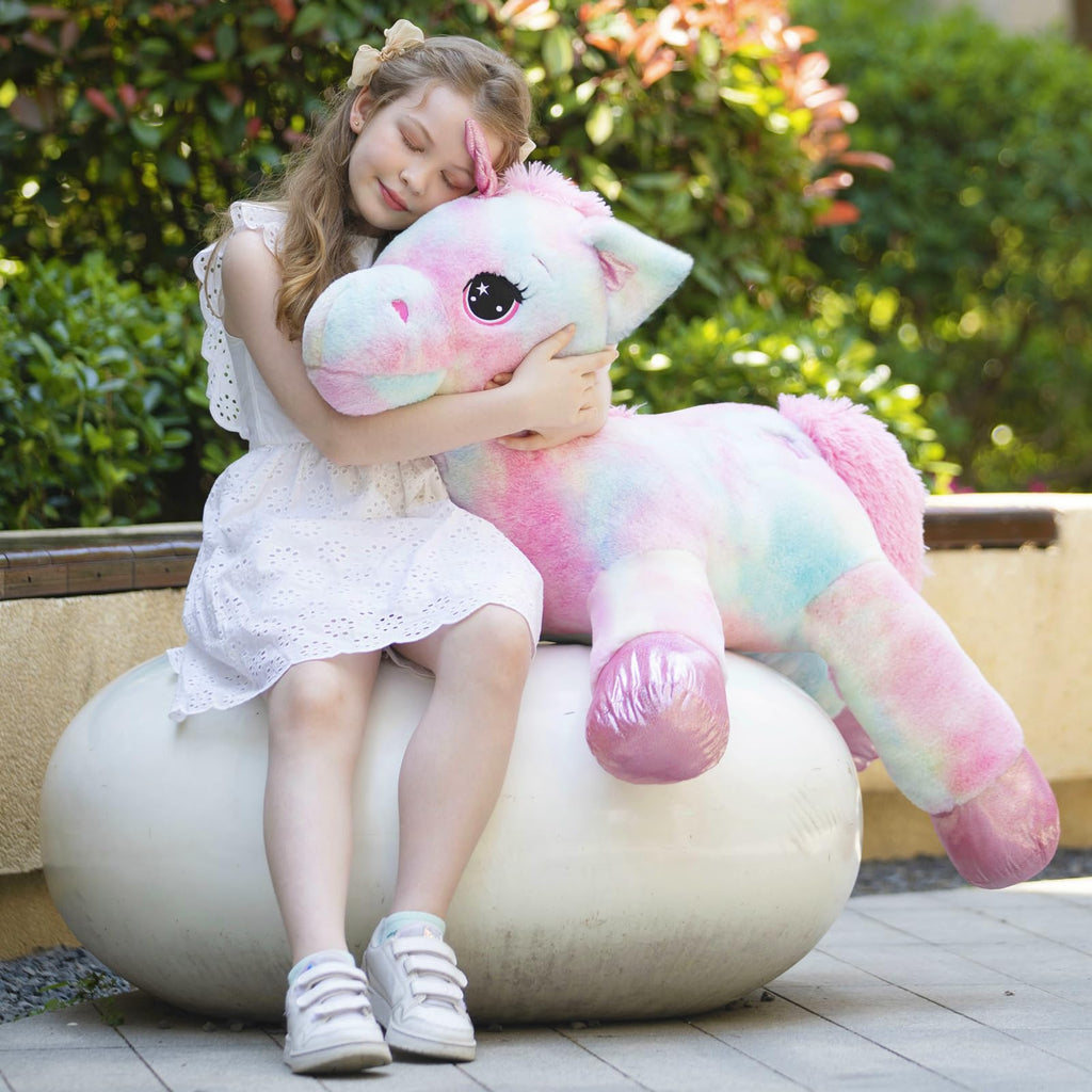 Tezituor 43in Giant Unicorn Stuffed Animal, Rainbow Pink Stuffed Unicorn