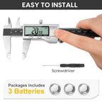 Digital Caliper Measuring Tool, 6 Inch Caliper Tool with Large LCD Screen, Easy Switch from Inch Millimeter Fraction, Stainless Steel Vernier Caliper Digital Micrometer for DIY/Household