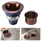 KONE 3/1-2 Inch Sink Drain Assembly Antique Copper Kitchen Sink Drain Kit Copper Stainless Steel Sink Basket Strainer Rubber Stopper, Sealing Lid/Removable Deep Waste Basket for Home, Kitchen