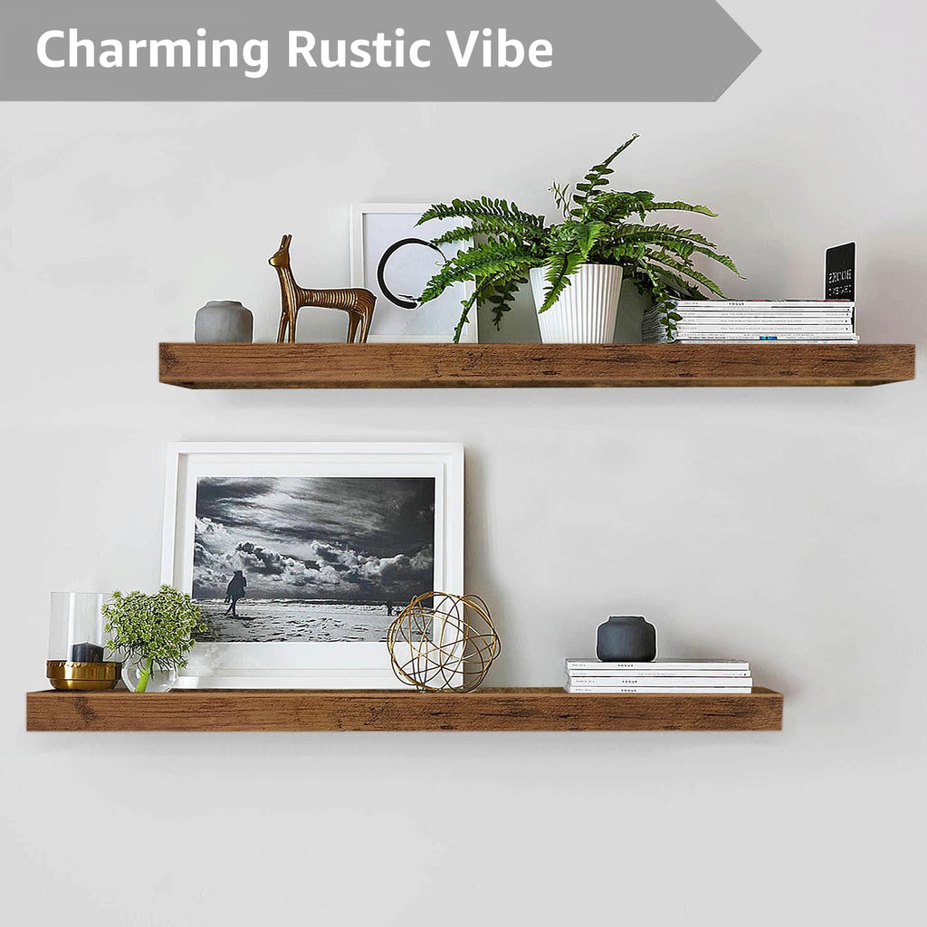 QEEIG Floating Shelves for Wall 39.4" Long - Wall Mounted Shelf Bathroom Kitchen Living Room Bedroom Farmhouse Home Decor Display Bookshelf Large 39.4 x 9.3 inch Set of 2, Rustic Brown (008-100BN)