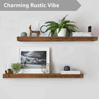 QEEIG Floating Shelves for Wall 39.4" Long - Wall Mounted Shelf Bathroom Kitchen Living Room Bedroom Farmhouse Home Decor Display Bookshelf Large 39.4 x 9.3 inch Set of 2, Rustic Brown (008-100BN)
