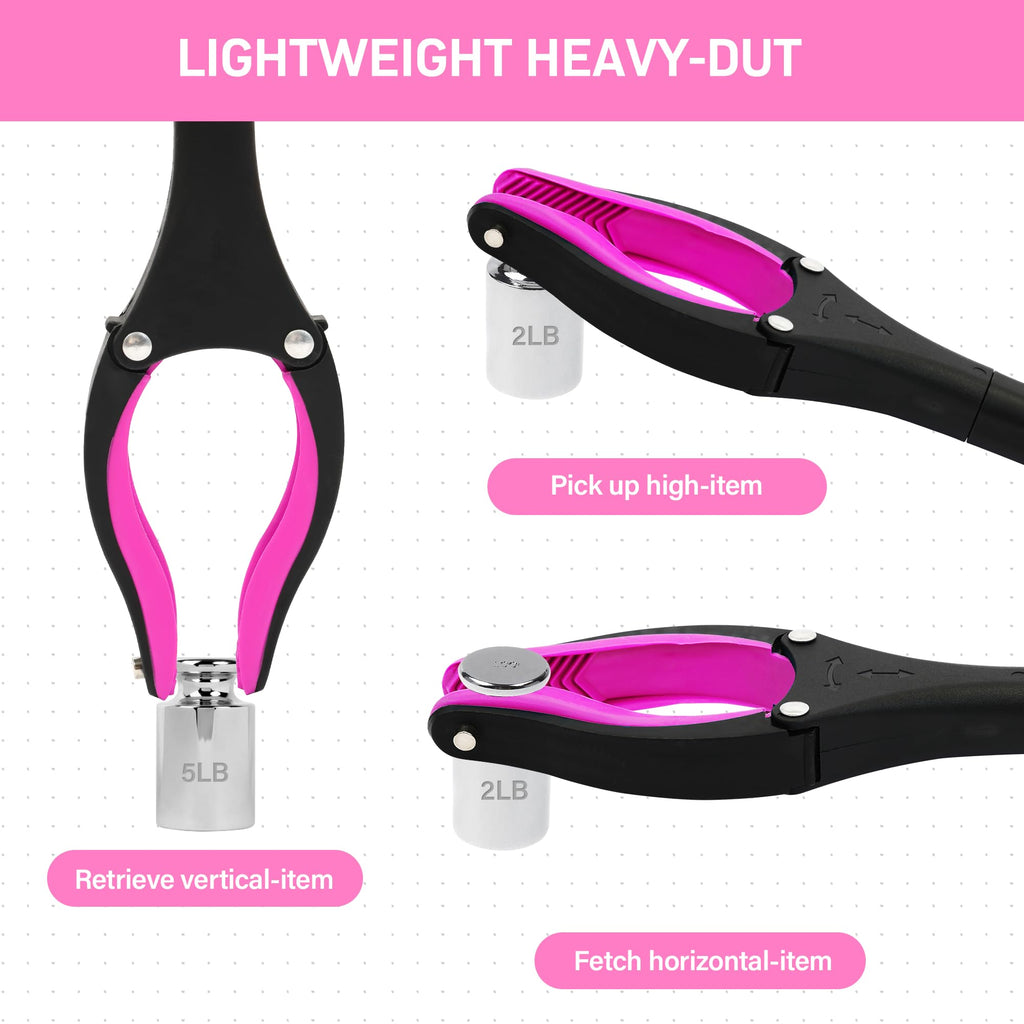 2 Pack 32 inch GrabRunner Reacher Grabber Tool with Strong Magnetic and Swivel Head (New Pink)