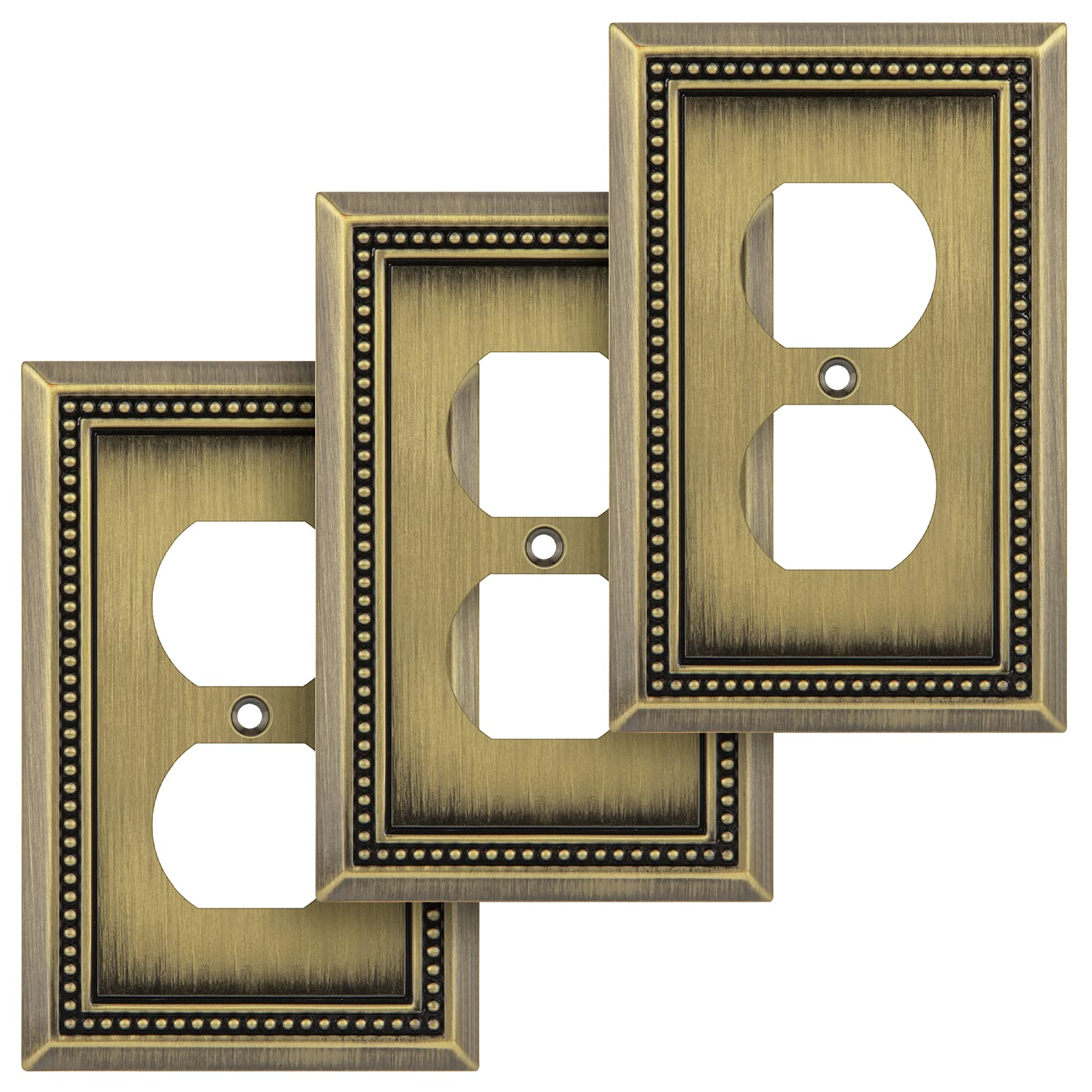 Henne Bery Sunken Pearls Heavy Duty Decorative Wall Plate Switch Plate Outlet Cover (Single Duplex, 3 Pack, Antique Brass)