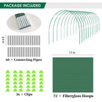 Hoyejyou 72Pcs Garden Hoops for Raised Beds Wide, 12 Sets of 8Ft Greenhouse Hoops Grow Tunnel, Rust-Free Fiberglass Hoops Frame for Row Cover Netting Shade Cloth DIY Garden Stakes Supplies