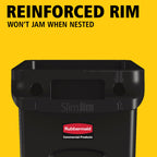 Rubbermaid Commercial Products Slim Jim Plastic Rectangular Trash/Garbage Can With Venting Channels, 23 Gal, Black, for Kitchen/Office/Workspace