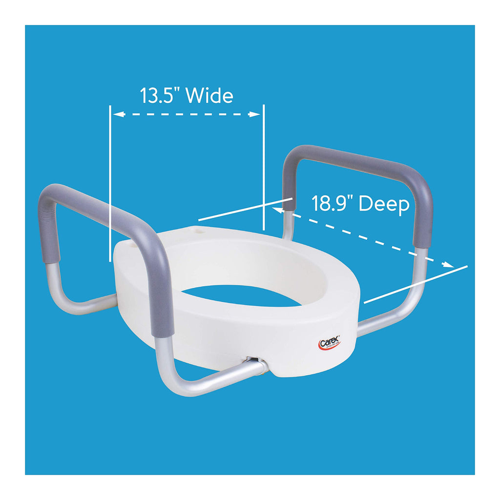 Carex 3.5 Inch Raised Toilet Seat with Arms, Elongated Toilet Seat Riser, Up to 250 lbs Capacity, Elevating & Raising Seat for Elderly & Handicap, Universal, Slip-Resistant with Padded Handles, White