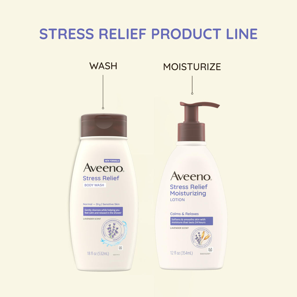 Aveeno Stress Relief Moisturizing Body Lotion with Prebiotic Oat & Lavender Scent for Sensitive Skin, Calms & Relaxes with 48 Hour Hydration, Fast Absorbing & Non-Greasy, 33 fl. oz