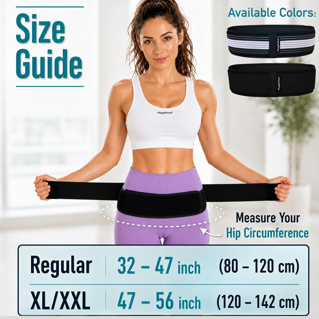 PlayActive Sacroiliac SI Joint Hip Belt - Sciatica Belt and Lower Back Support Brace for Women and Men - Hip Braces for Hip Pain - Pelvic Support Belt, Trochanter Belt for Pain Relief (XL-XXL/Black)
