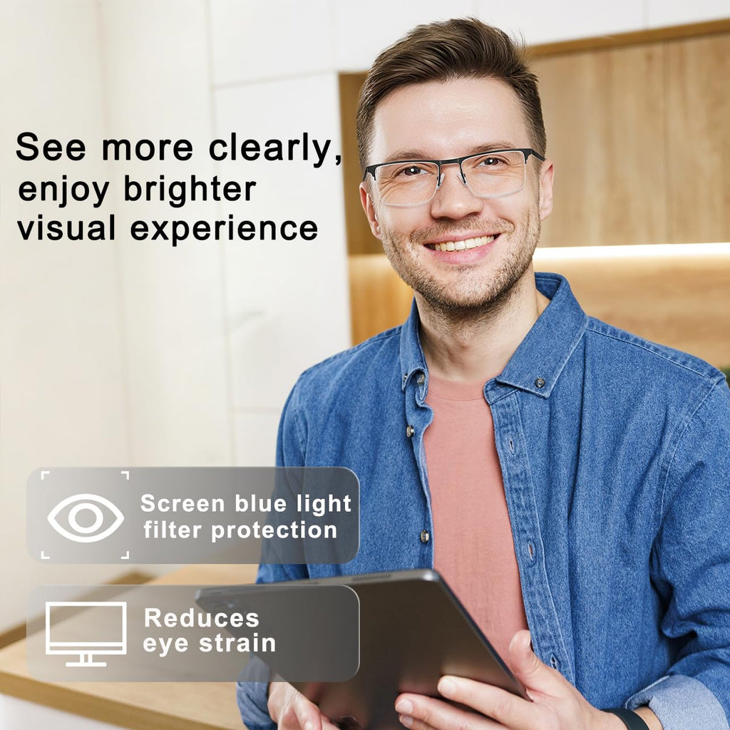 EYECEDAR 5 Pack Quality Reading Glasses Men Metal Half Frame Spring Hinges Blue Light Blocking Computer Eyeglasses Readers for Men 2.0