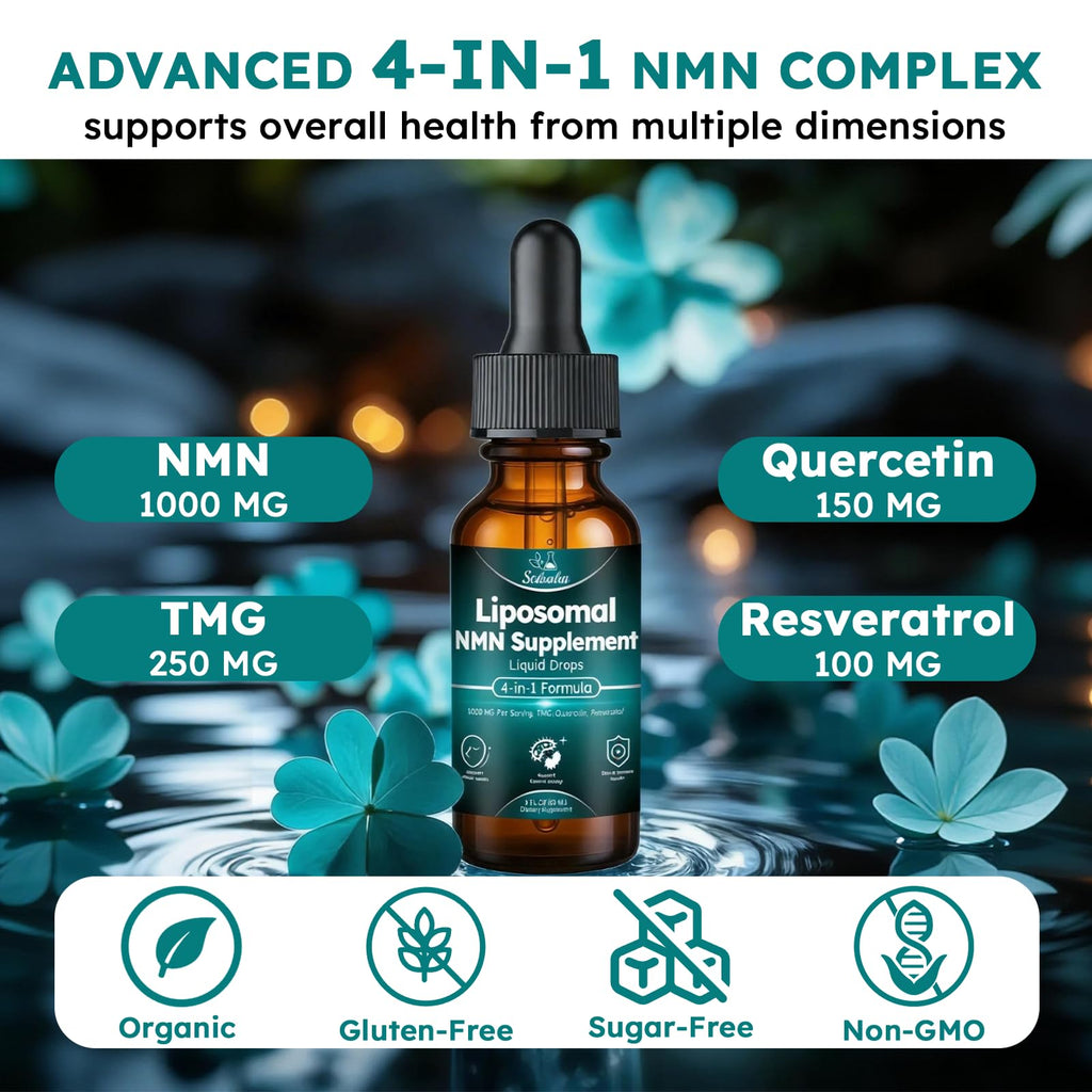 NMN Supplement Liquid Drops, Advanced 4-in-1 NMNH Alternative with NMN Beta Resveratrol TMG & Quercetin, Liposomal β-NMN Max Absorption for NAD⁺ Levels, Cellular Energy & Anti-Aging for Men & Women