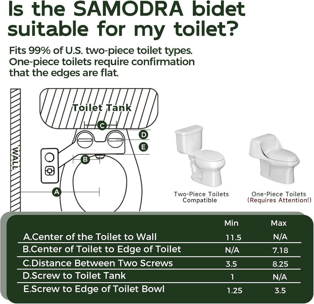 SAMODRA Bidet Attachment, Non-Electric Cold Water Bidet Toilet Seat Attachment with Pressure Controls, Retractable Self-Cleaning Dual Nozzles for Frontal & Rear Wash - Black