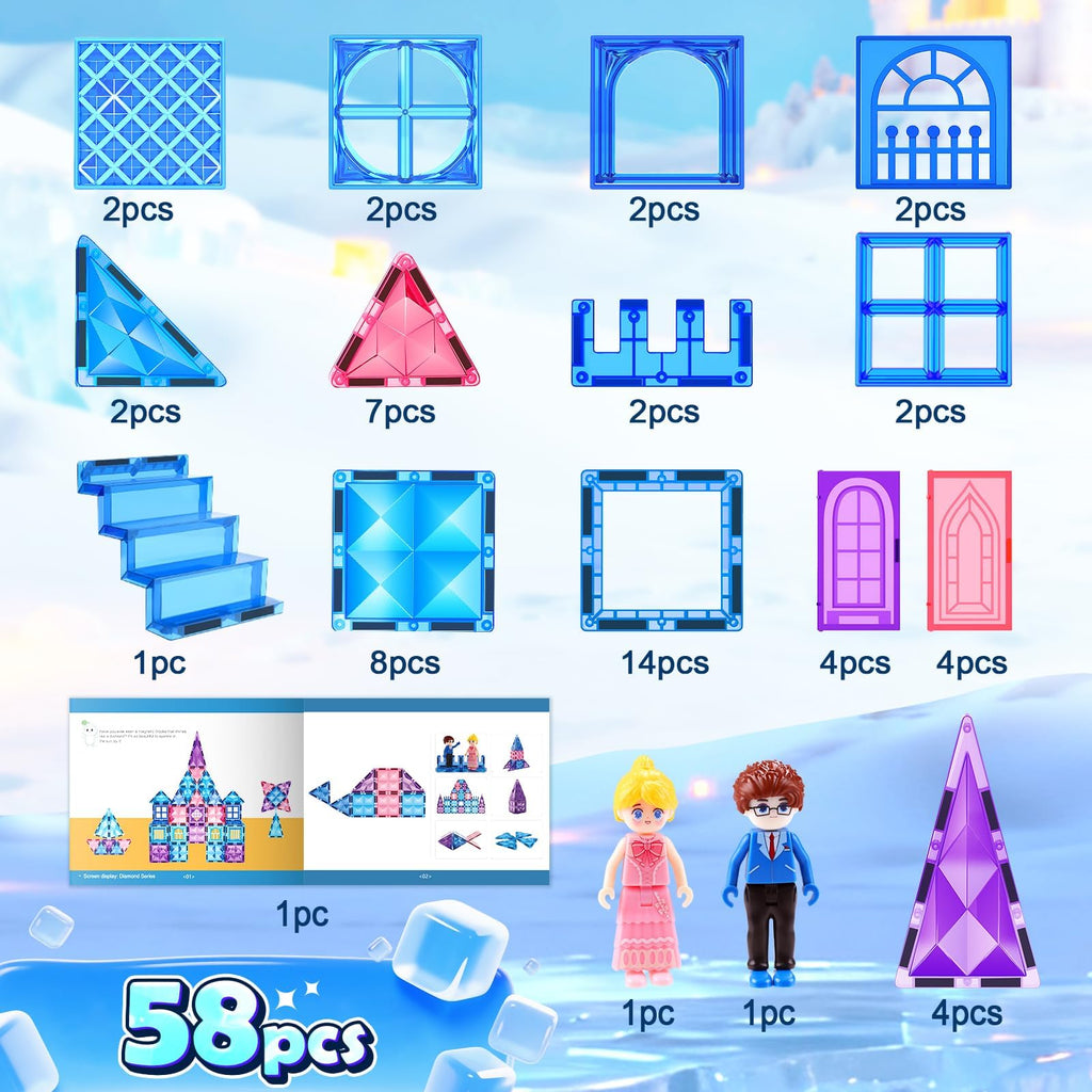 Diamond Magnetic Building Blocks for Kids - Princess Castle Magnetic Tiles Toys for 3-8 Year Old Girls & Boys - 3 4 5 6 Year Old Girl Birthday Xmas Gifts - STEM Educational Toys for Creative Play