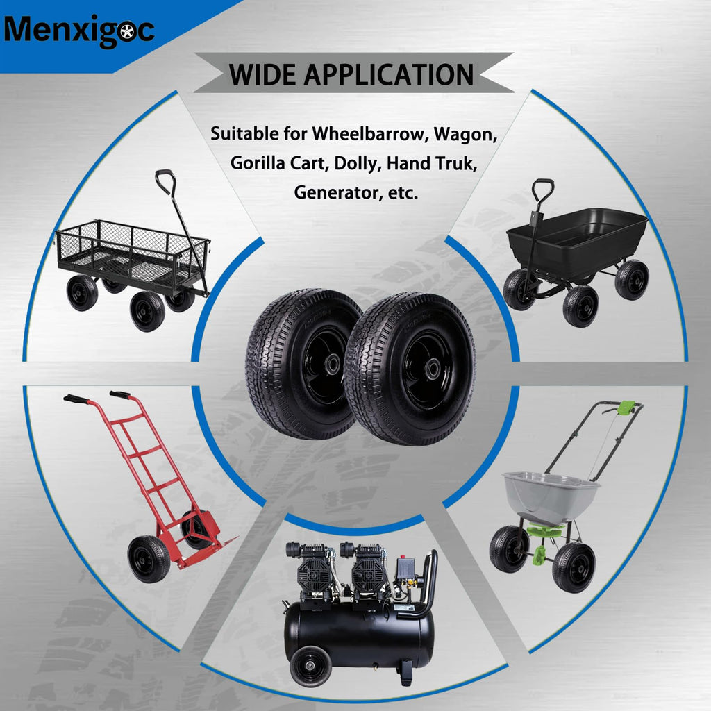 4.10/3.50-4" Tire and Wheel, 10" Solid Tire, 5/8" Bearing with 3/4" & 1/2" Extra Bearings, 4.10/3.50-4 Flat Free Wheels, 2.2" Offset Hub for Hand Truck Garden Wagon Cart Trolley Dolly - 2 Pack