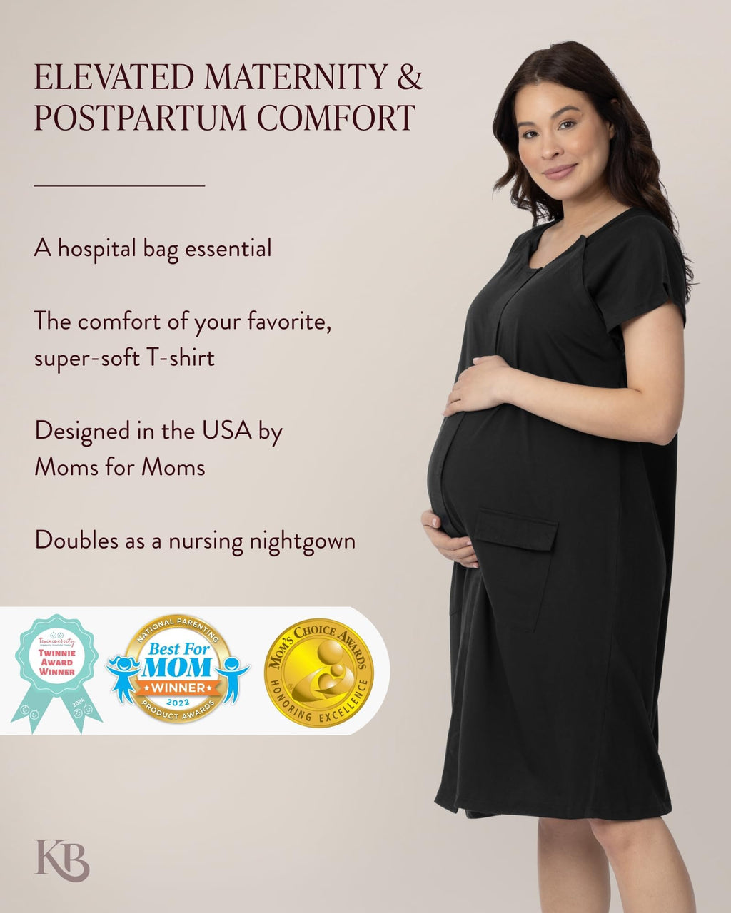 Kindred Bravely Universal Labor and Delivery Gown for Hospital | 3 in 1 Labor & Delivery, Postpartum Nursing Pajamas, Hospital Gowns for Women (Black, S-M-L)