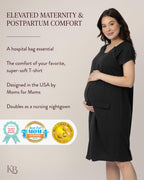 Kindred Bravely Universal Labor and Delivery Gown for Hospital | 3 in 1 Labor & Delivery, Postpartum Nursing Pajamas, Hospital Gowns for Women (Black, S-M-L)
