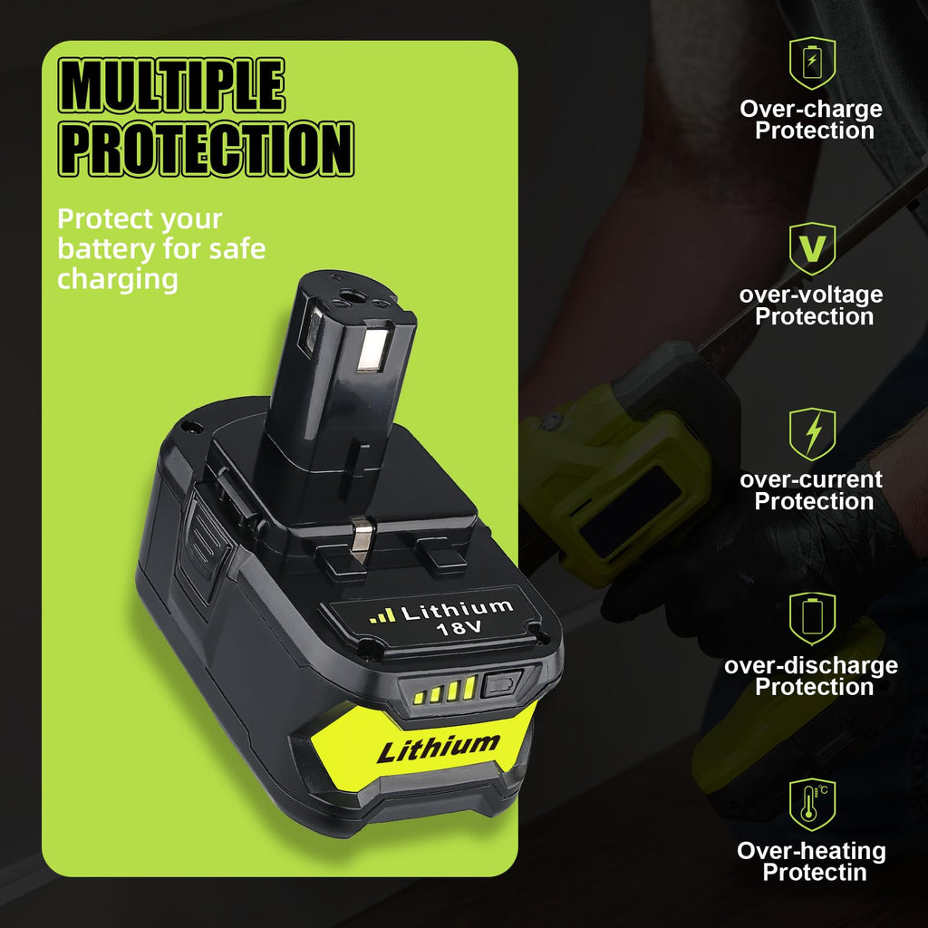 2Pack 6.0Ah Repacement for Ryobi 18V Battery with P117 Charger Compatible with Ryobi Battery 18V P102 P103 P104 P105 P107 P108 P109 Battery & Charger Kit