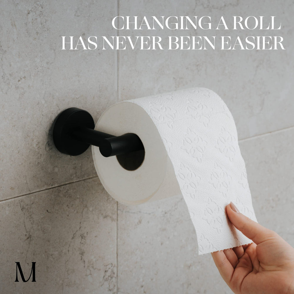 Marmolux Acc 2 PCS Matte Black Bathroom Hardware Set - Hand Towel Holder for Bathroom Wall + Black Toilet Paper Holder Wall Mount | Towel Holder Hanger Rack Stainless Steel Bathroom Set - Towel Rack