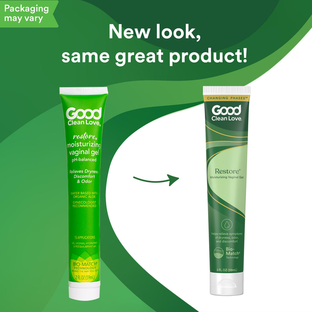 Good Clean Love Restore Moisturizing Vaginal Gel, pH-Balanced Vaginal Moisturizer, Water-Based Feminine Care with Aloe Vera & Lactic Acid, Reduces Dryness, Discomfort & Odor for Women, 2 Oz (2-Pack)