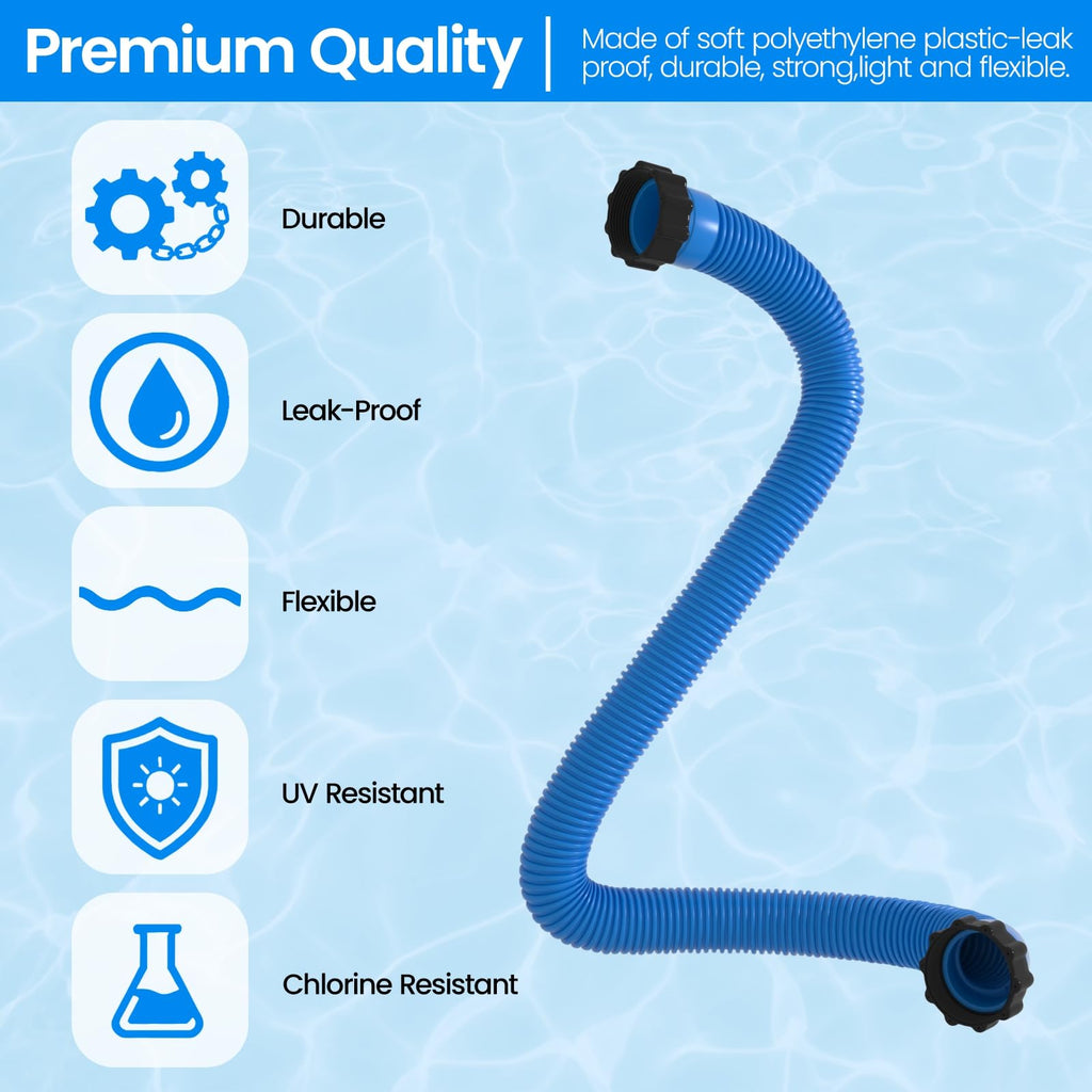 1.5" x 40" Pool Hose Replacement, Pack of 2 - Compatible with Above Ground Pools Filter Pump Hoses, Sand Filters, Saltwater Systems (1,500-2,500 GPH), Blue