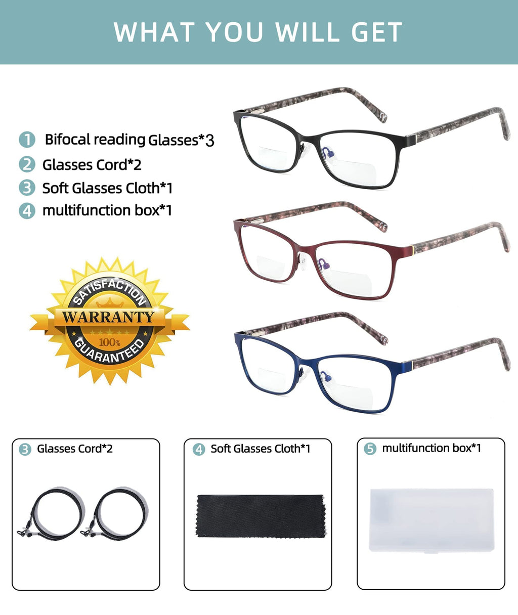 SUNAMOY Bifocal Reading Glasses Women Blue Light Blocking Computer Reader Clear Top Metal Small Cateye Fashion full Frame Ladies Designer Eyeglasses Stylish Lightweight Eyewear 2.50