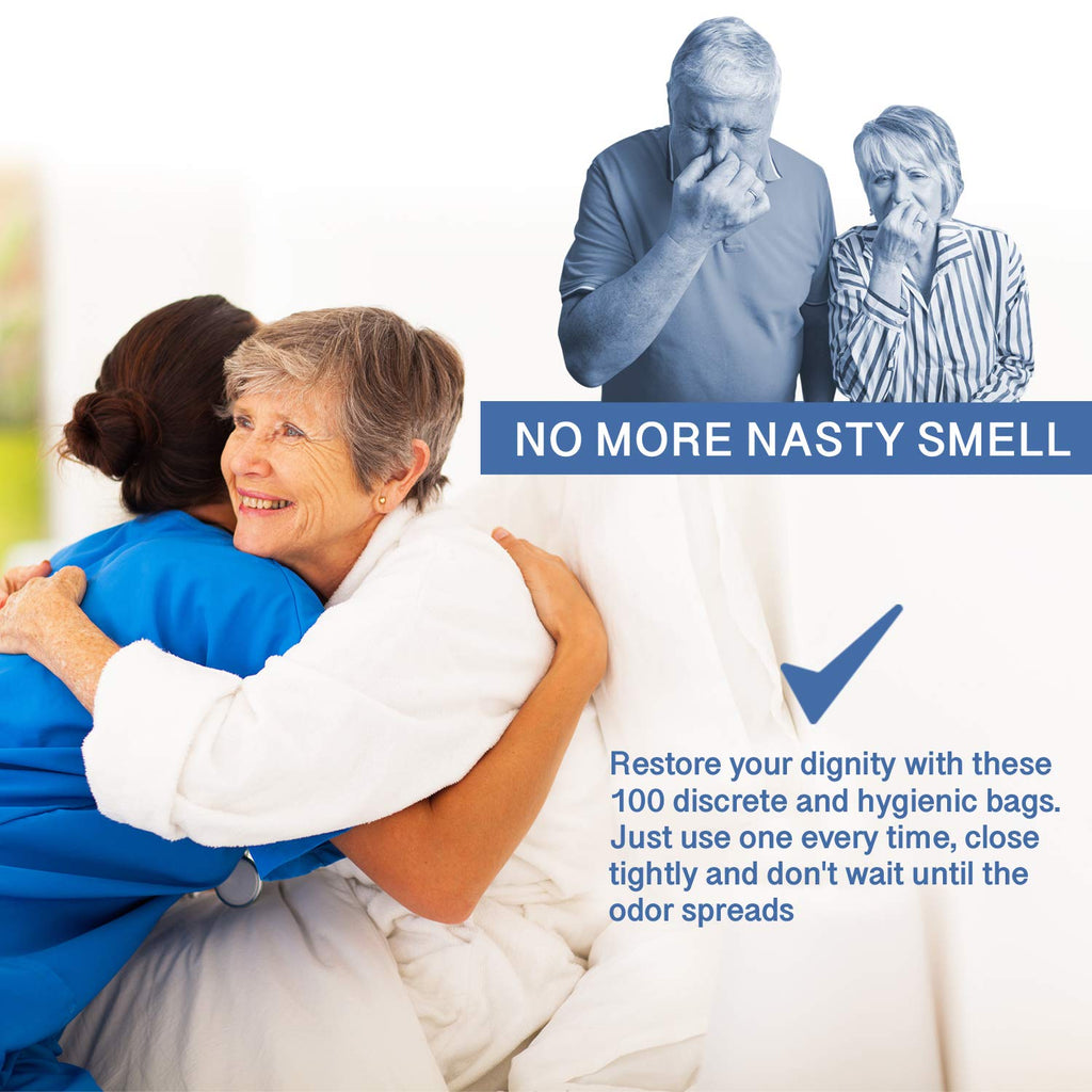 Commode Liners - 100 Strong Portable Commode Toilet Bags - Easy to Use Bedside Commode Liners - Bedside Toilet Potty Liners That Support Dignity of Seniors - No Buckets to Wash - NO Absorbent Pad