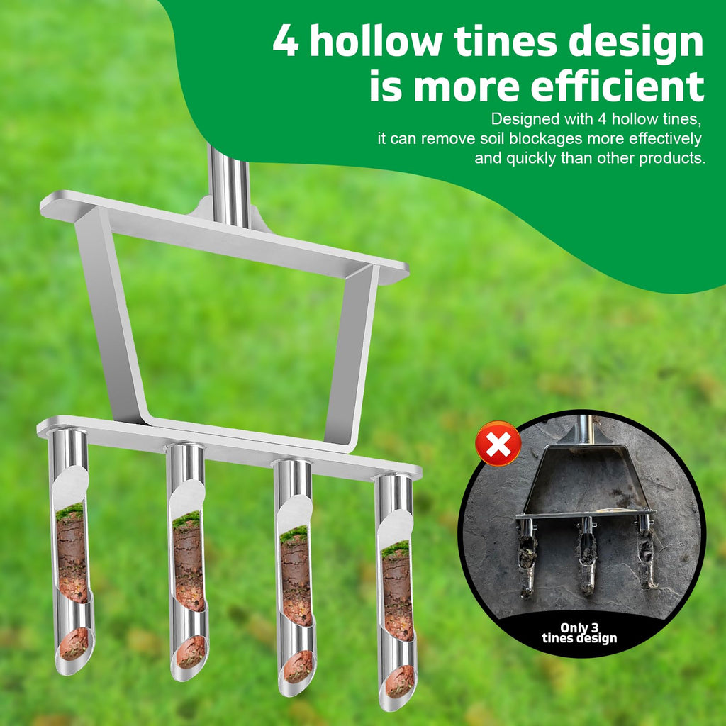 Dual-Function Manual Core Lawn Aerator with 4 Hollow Tine (2026 Upgraded)