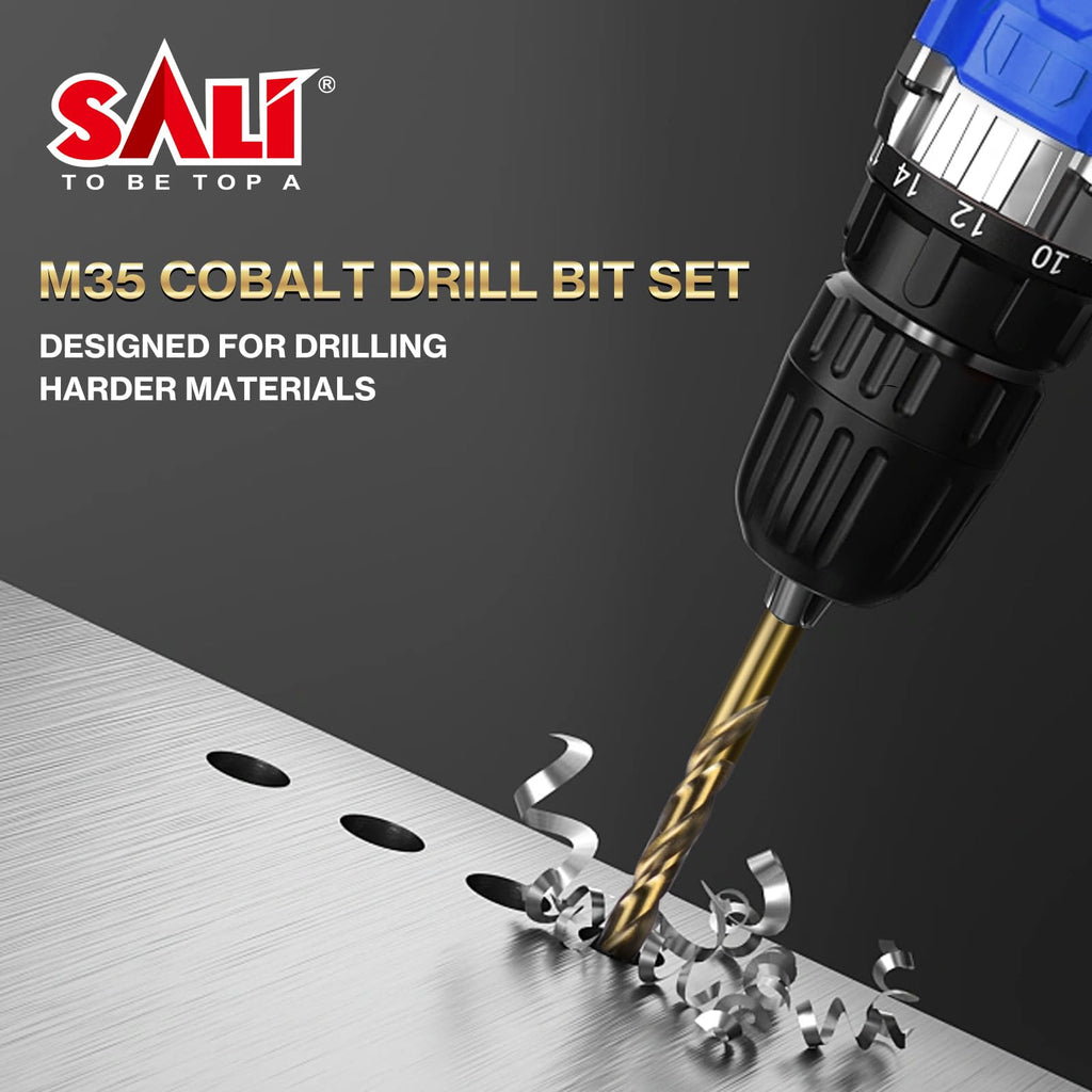 SALI Cobalt Drill Bit Set,10 Pack 15/64 Inch High Speed Steel Hex Shank Jobber Drill Bits, for Hardwood, Aluminum,Metal,Copper,Alloyed Steel