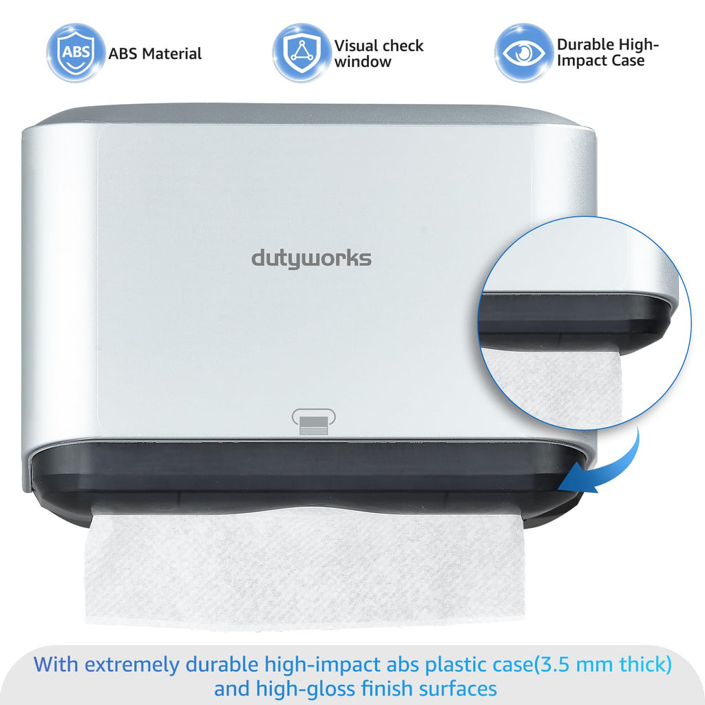 DUTYWORKS Paper Towel Dispenser Wall Mount, Multifold Paper Towel Holder Adhesive Hand Towel Dispenser for Bathroom Kitchen Commercial, Silver